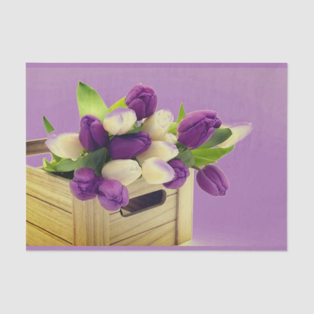 Papel Tecido com Tulipas Roxas (Frente )