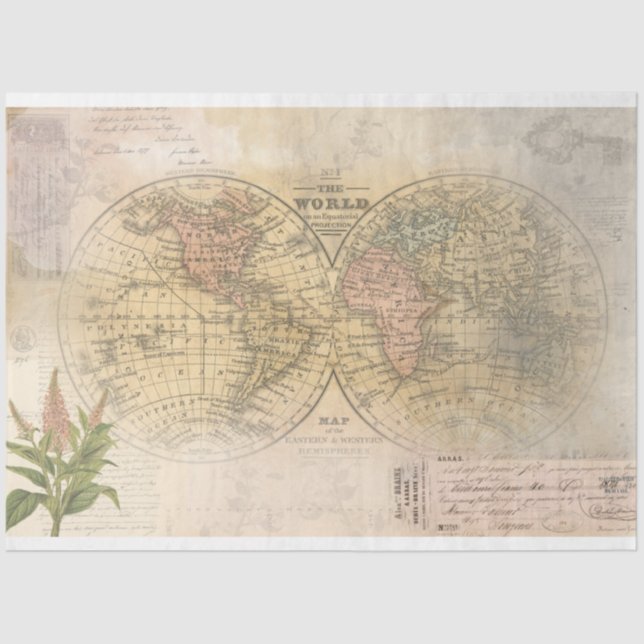 Papel Tecido de Decoupage da Ephemera Mundial (Frente )