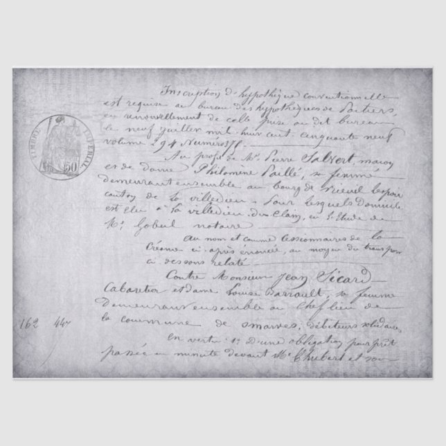 Papel Tecido de Decoupage de Script Antigo Francês (Frente )