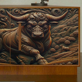 Papel Tecido de Decoupage do Bull em Madeira