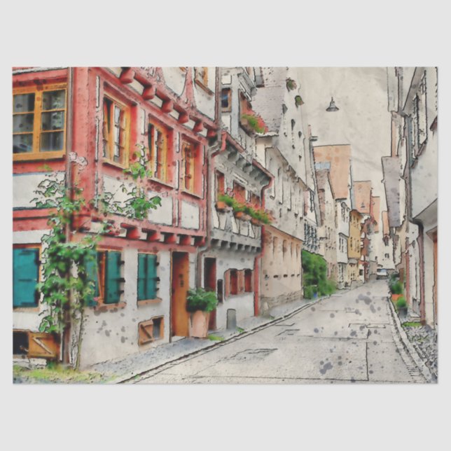 Papel Tecido de Decoupage do Centro Vintage Town (Frente )