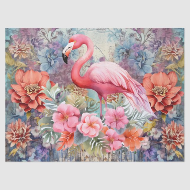 Papel Tecido de Decoupage Flamingo Floral Boho Chi (Frente )