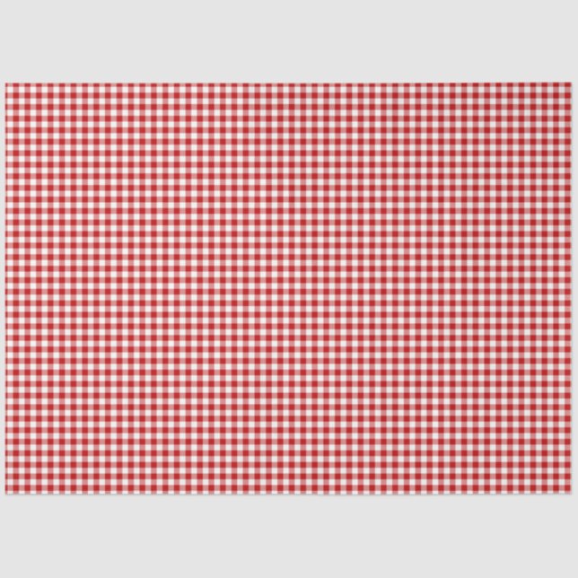 Papel Tecido de Padrão de Gingham Vermelho e Branc (Frente )