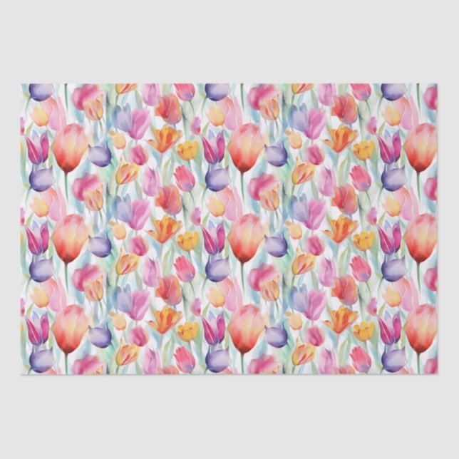 Papel Tecido de Tulipa de Aquarela de Verão (Frente )