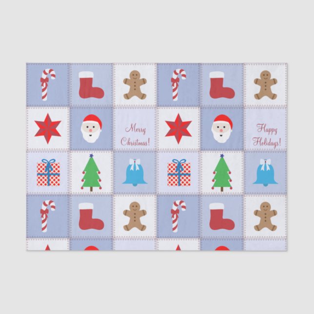 Papel Tecido Padrão de Natal - Azul (Frente )