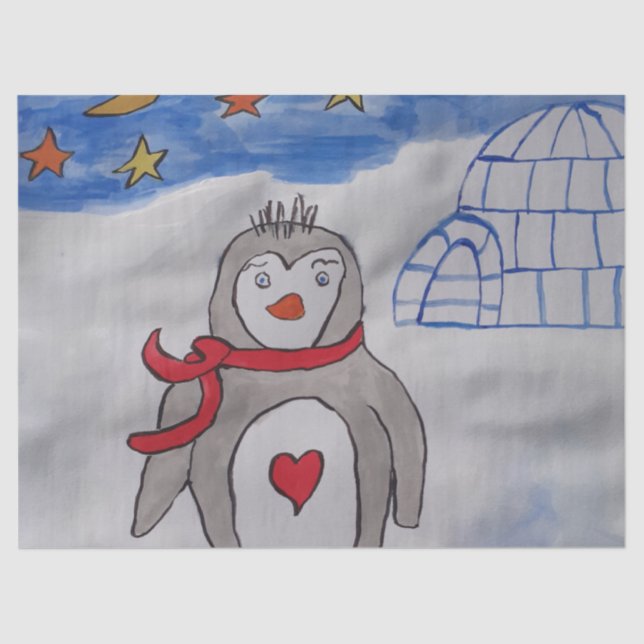 Papel Tecido Pinguim-Neve Inverno (Frente )