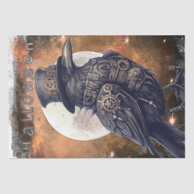 Papel Tecido Steampunk Halloween Crow Raven (Frente )