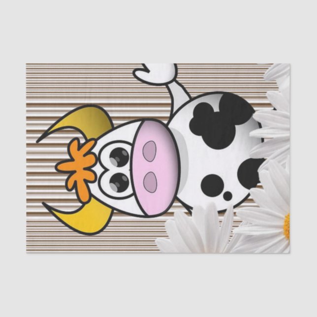 Papel Tecido Vaca Castanha Stripe Branca Daisy Flo (Frente )