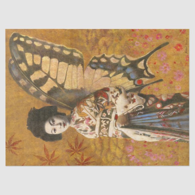 Papel Tecidual Geisha Da Borboleta Vintage (Frente )