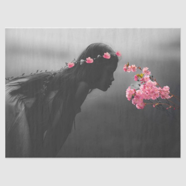 Papel tecidular com jovem moça e flores (Frente )