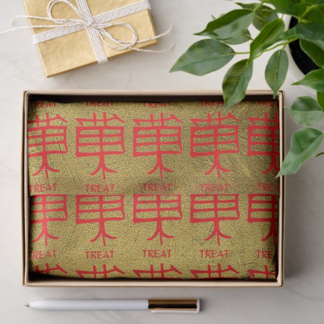 Papel tecidular de veias de ouro vermelho Kanji Tr (Presente)