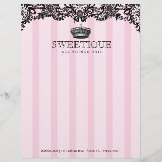 Papel Timbrado 311 listras cor-de-rosa & laço de Sweetique