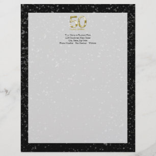 Papel Timbrado 50th Aniversário, encanto Dourado preto elegante