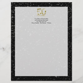 Papel Timbrado 50th Aniversário, encanto Dourado preto elegante