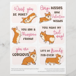 Papel Timbrado 6 Cartões de Dia de os namorados de Corgi para Cri