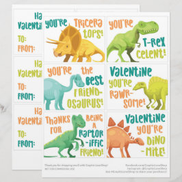 Papel Timbrado 6 Cartões de Dia dos Namorados de Dinossauros para