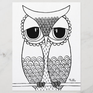Papel Timbrado 8,5 x 11" Marcador de Arte de Coruja de Coloração