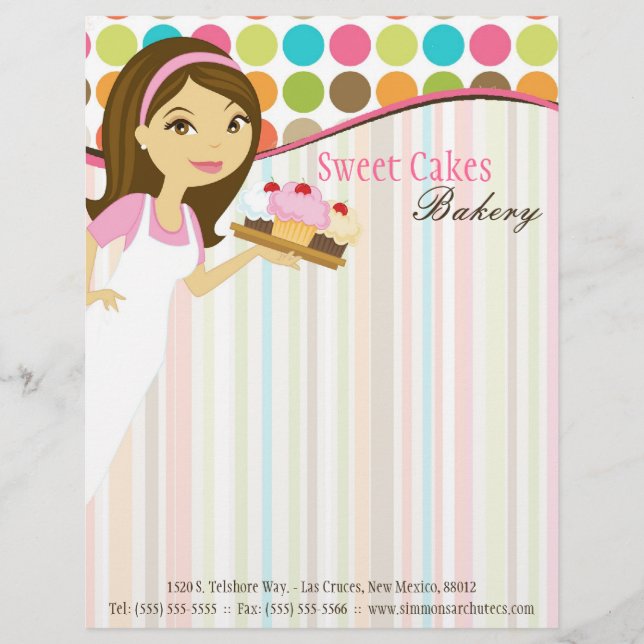Papel Timbrado 8,5x11 Bakery Brunette Baker Cup Cakes Carta (Frente)