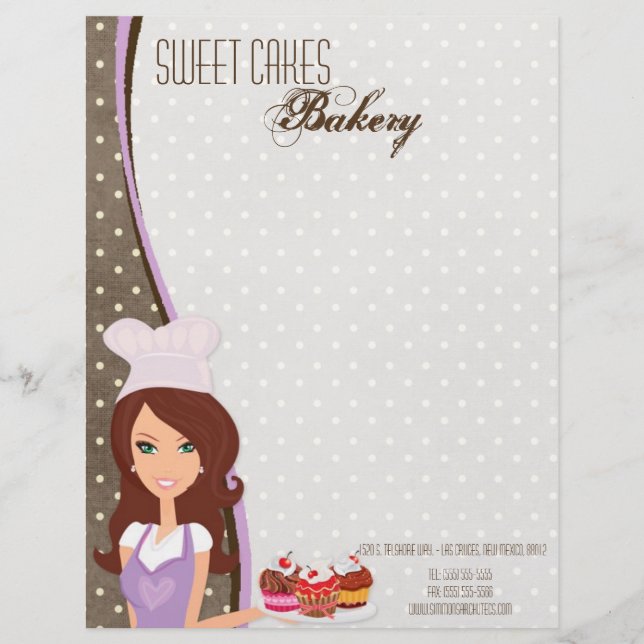 Papel Timbrado 8,5x11 Brunette Baker Purple Cup Cake Head (Frente)
