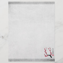 Papel Timbrado A cereja vermelha floresce três arte "Presente da