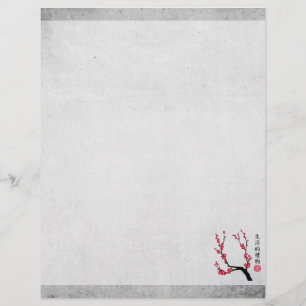 Papel Timbrado A cereja vermelha floresce três arte "Presente da 