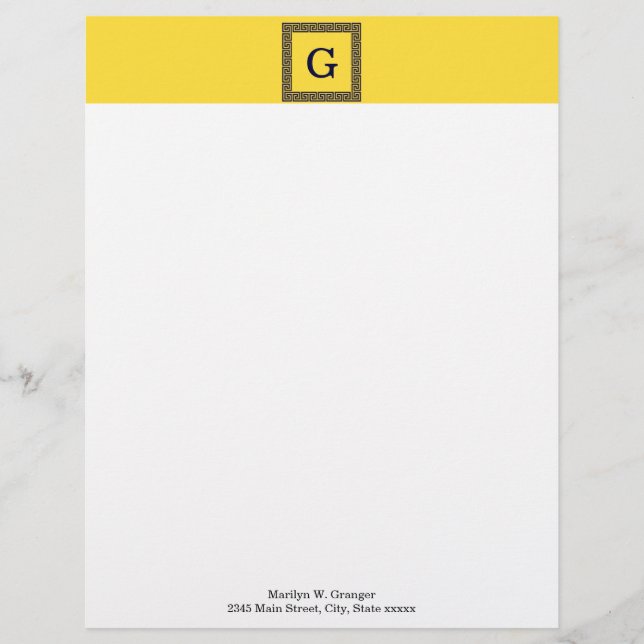 Papel Timbrado Abacaxi, Marinho Chave Grego Azul nº 1 Monograma e (Frente)