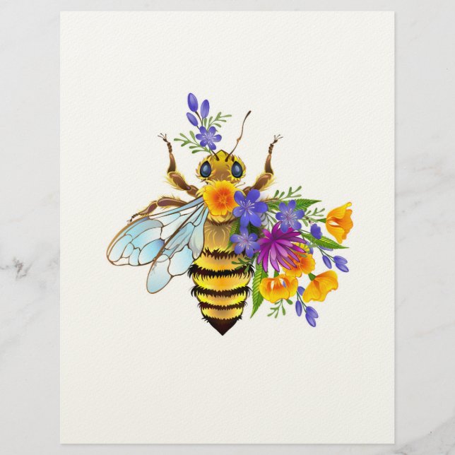 Papel Timbrado Abeja flor com plantas silvestres (Frente)