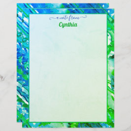 Papel Timbrado Abstrato Azul e Verde em Impressora