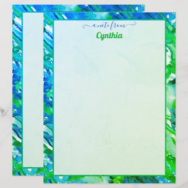 Papel Timbrado Abstrato Azul e Verde em Impressora (Frente/Verso)