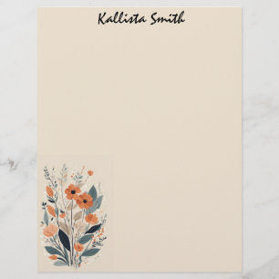 Papel Timbrado Abstrato Boho Floral Raw Sienna e Salmão