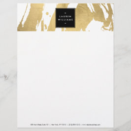 Papel Timbrado Abstrato Faux Dourados Brushstrokes em Branco