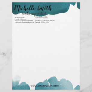 Papel Timbrado Abstrato turquoise aquarela forma arte