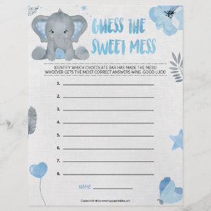 Papel Timbrado Adivinha A Doce Mess [Elefante Bebê [Azul]]