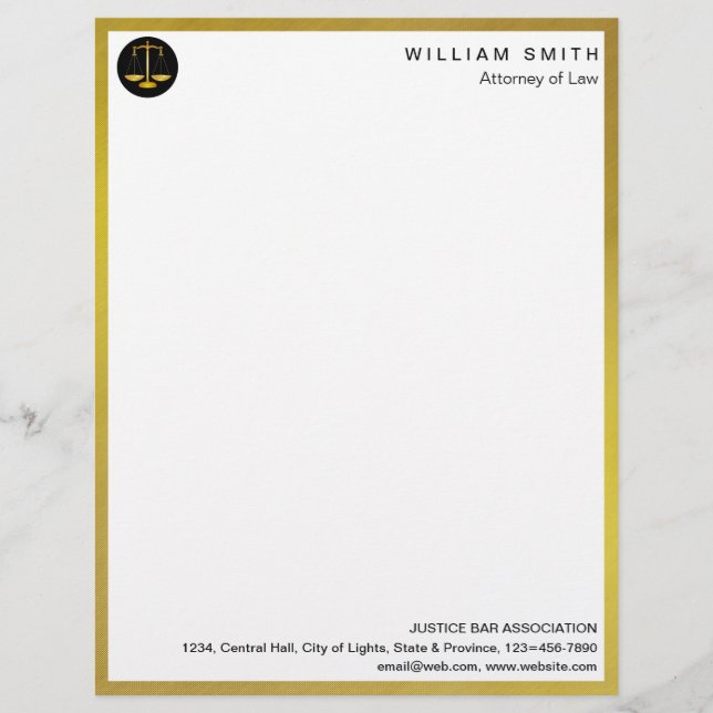 Papel Timbrado Advogado De Lei Faux Dourado Scale Justiça (Frente)