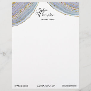 Papel Timbrado Ágata Dourado moderna de Geode da lavanda -