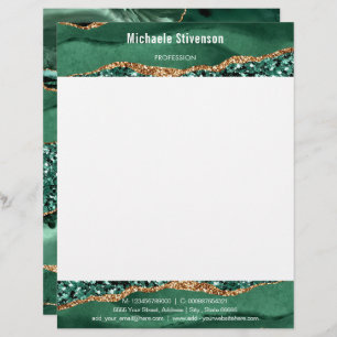 Papel Timbrado Agate Green Glitter Marble Modern Letterhead