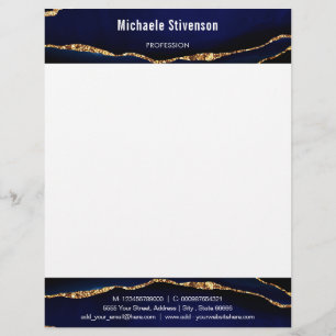 Papel Timbrado Agate Marinho Azul Dourado Sua Letterhead Personal