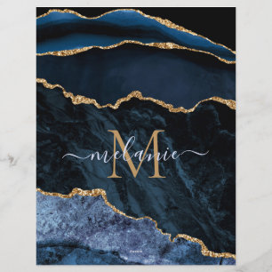 Papel Timbrado Agate Marinho Blue Gemstone Marble Monograma Nome