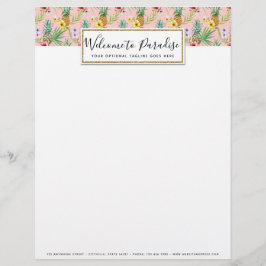 Papel Timbrado Água-forte Tropical de Abacaxi e Hibisco