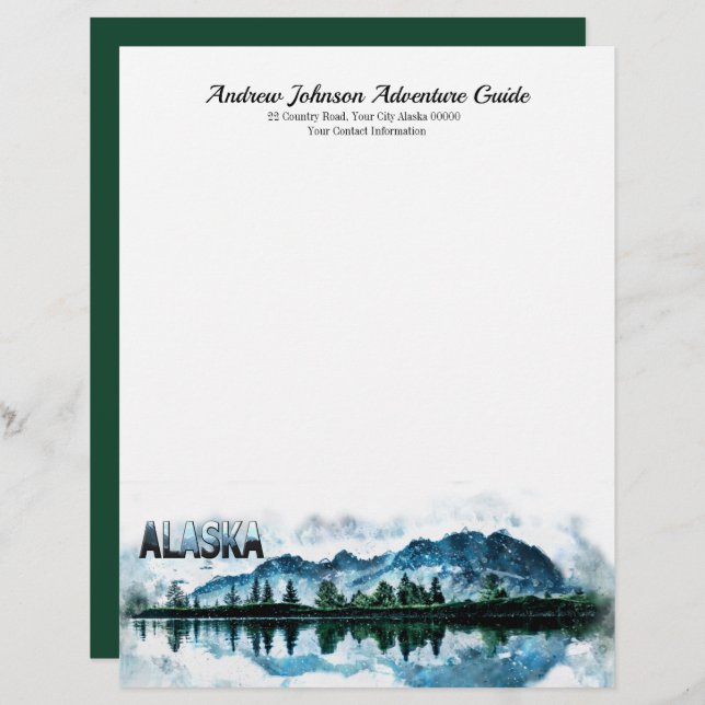 Papel Timbrado Alaska Mountain Watercolor Landscape Adventure (Frente/Verso)