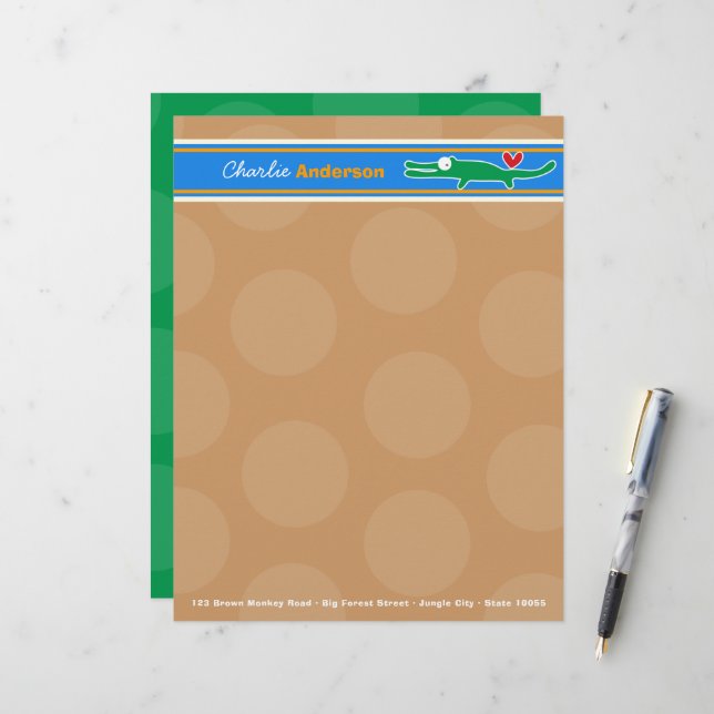 Papel Timbrado Alligador de desenho animado Diversão Personalizad (Frente/Verso In Situ)
