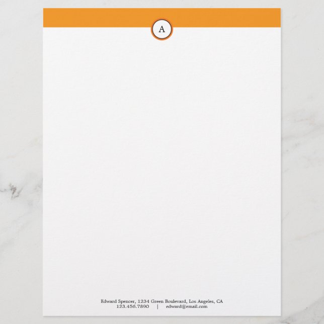 Papel Timbrado Alphabet Orange Letterhead Personalizável Monogram (Frente)