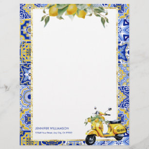 Papel Timbrado Amalfi Blue Azulejo Italiano Limons Capri