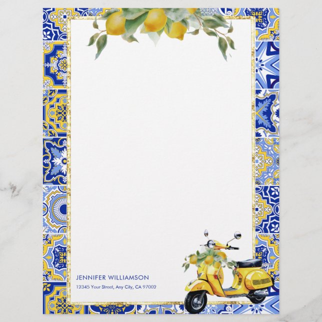 Papel Timbrado Amalfi Blue Azulejo Italiano Limons Capri (Frente)