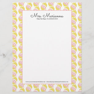 Papel Timbrado Amarelo Limão e Rosa Gotejando Padrão de Verão