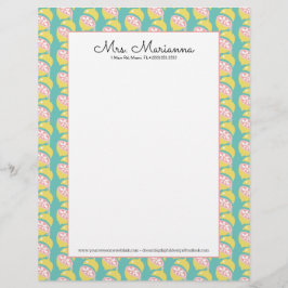 Papel Timbrado Amarelo Limão e Rosa Gotejando Padrão de Verão