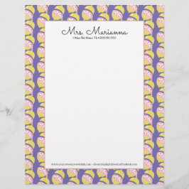 Papel Timbrado Amarelo Limão e Rosa Pingando Padrão de Verão
