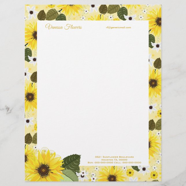 Papel Timbrado Amarelo Sunflower Country Floral | Wedding Bridal (Frente)