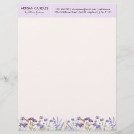 Papel Timbrado Amostra de flor selvagem roxa com aquarelas com en