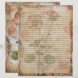 Papel Timbrado Anemone Flower Old Manuscript